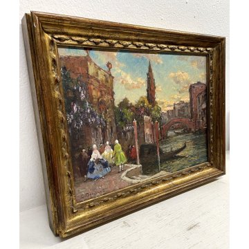 QUADRO DIPINTO OLIO E. Bonivento VENEZIA GONDOLA CANALE Ognissanti GRAN GALA 900