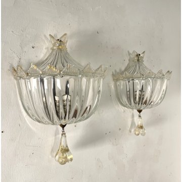 COPPIA APPLIQUE PARETE Lanterna COPPA VETRO Murano ORO Barovier & Toso ART DECO