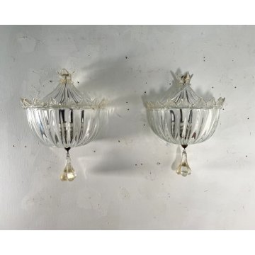 COPPIA APPLIQUE PARETE Lanterna COPPA VETRO Murano ORO Barovier & Toso ART DECO