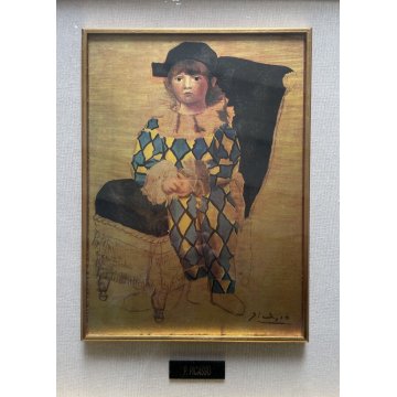 QUADRO OMAGGIO A Picasso "Paul vestito da Clown" FOGLIA ORO METALLO n° 32/120