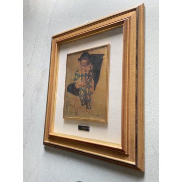 QUADRO OMAGGIO A Picasso "Paul vestito da Clown" FOGLIA ORO METALLO n° 32/120