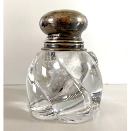 ANTICO CALAMAIO INKWELL CRISTALLO COSTOLATO MOLATO Baccarat COPERCHIO ARGENTO