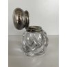 ANTICO CALAMAIO INKWELL CRISTALLO COSTOLATO MOLATO Baccarat COPERCHIO ARGENTO