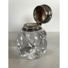 ANTICO CALAMAIO INKWELL CRISTALLO COSTOLATO MOLATO Baccarat COPERCHIO ARGENTO