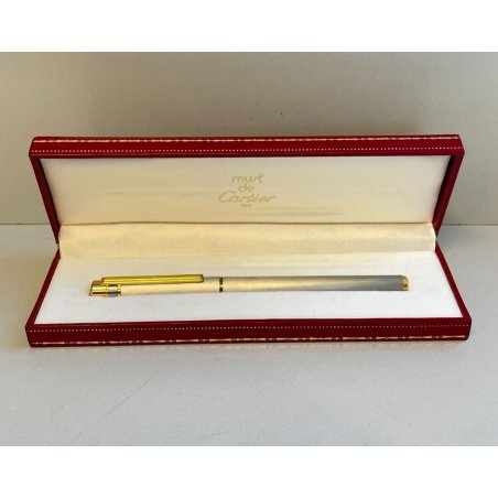 PENNA STILOGRAFICA MUST DE CARTIER SANTOS ACCIAIO ORO VINTAGE FOUNTAIN PEN PARIS