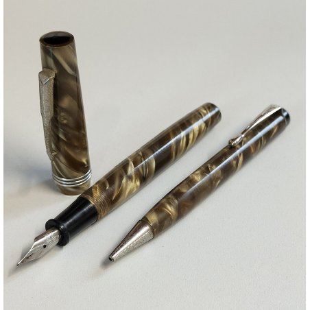 Omega Supernova COPPIA Penna stilografica Matita anni 30 FOUNTAIN PEN MARBLED