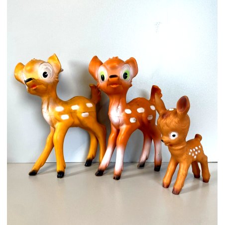 LOTTO 3 PUPAZZO GOMMA Bambi Walt Disney 20/15 cm COLLEZIONE VINTAGE ANNI '70