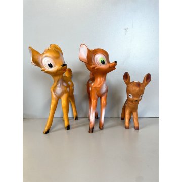 LOTTO 3 PUPAZZO GOMMA Bambi Walt Disney 20/15 cm COLLEZIONE VINTAGE ANNI '70