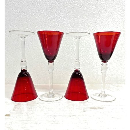 Lotto n° 4 CALICI ROSSO RUBINO PIEDISTALLO TRASPARENTE BICCHIERI ø 7,5 x 20 cm/h