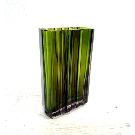VASO CRISTALLO DESIGN Tapio Wirkkala Rosenthal VERDE  MOLATO SCANALATO VINTAGE