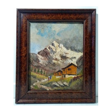 ANTICO QUADRO DIPINTO OLIO TAVOLA MACCHIAIOLO BAITA MONTAGNA OSSOLA BOSCO EPOCA