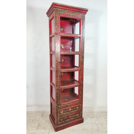 ANTICA VETRINA Tirolese 900 DISPENSA dipinto FLOREALE 5 Ripiani 2 cassetti STIPO