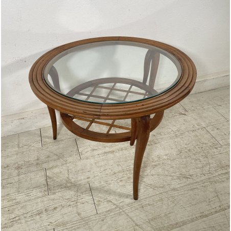 TAVOLINO da caffè PAOLO BUFFA VINTAGE ROTONDO VETRO TAVOLO LEGNO NOCE ANNI '40