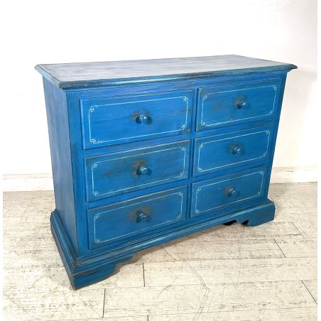 ANTICO COMO BLU 6 CASSETTI legno ABETE epoca 900 CASSETTONE mobile CASSETTIERA