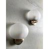 COPPIA APPLIQUE VINTAGE LAMPADA DA PARETE VETRO OPALINO OTTONE DESIGN ANNI '60