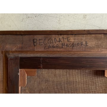 GRANDE QUADRO OLIO PAESAGGIO VEDUTA Belgirate LAGO MAGGIORE BARCHE 144x104 cm