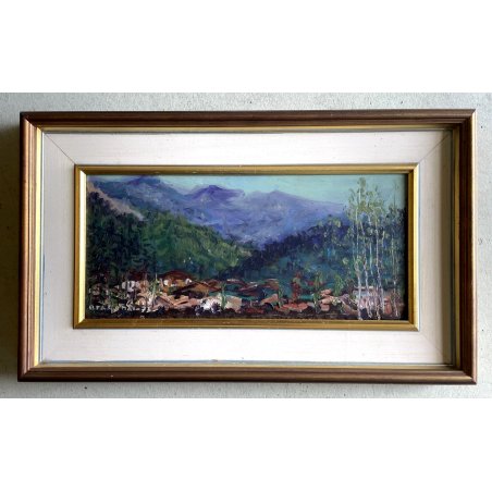 DIPINTO OLIO SERITE Elvezio Bragonzi PAESAGGIO ALPINO "Courmayeur verso sera" 73