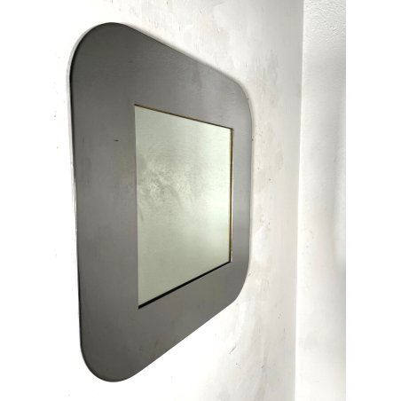 SPECCHIO QUADRATO PARETE ACCIAIO CROMATO 50x50 cm/h MODERN DESIGN ANNI '70