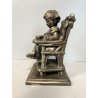 SCULTURA Vincenzo Bertolotti BIMBA SEGGIOLONE GESSO PATINATO COLOR BRONZO '20
