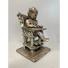 SCULTURA Vincenzo Bertolotti BIMBA SEGGIOLONE GESSO PATINATO COLOR BRONZO '20