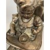SCULTURA Vincenzo Bertolotti BIMBA SEGGIOLONE GESSO PATINATO COLOR BRONZO '20