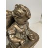 SCULTURA Vincenzo Bertolotti BIMBA SEGGIOLONE GESSO PATINATO COLOR BRONZO '20