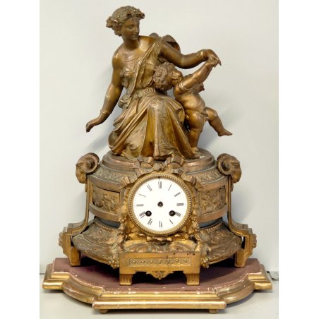 ANTICO OROLOGIO TAVOLO PENDOLO BRONZATO Parigina SCULTURA LIBERTY epoca '900