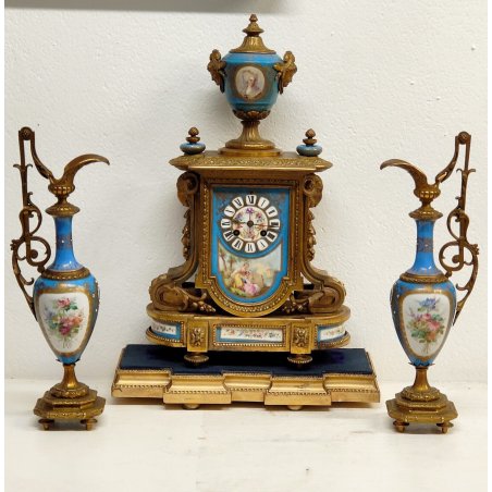 ANTICO OROLOGIO TAVOLO PENDOLO dorato PARIGINA S. Marti et Cie CERAMICA Sevres