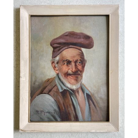 ANTICO DIPINTO OLIO Raffaele Frigerio RITRATTO PESCATORE CON CAPPELLO Primo '900