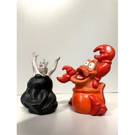 LOTTO 2 PUPAZZO GOMMA Sirenetta Walt Disney URSULA SEBASTIAN 10 cm VINTAGE 1989