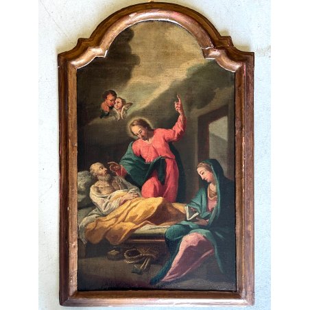 ANTICO DIPINTO OLIO SACRA FAMIGLIA "Il transito di San Giuseppe" RELIGIOSO '600