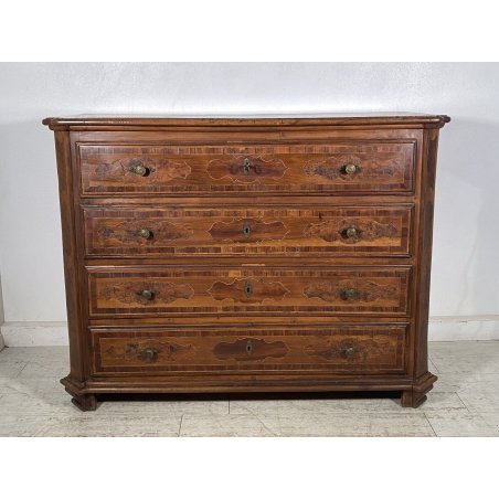 ANTICO COMÒ CANTERANO INTARSIATO LEGNO NOCE 4 CASSETTI 700 PIEMONTESE CASSETTONE