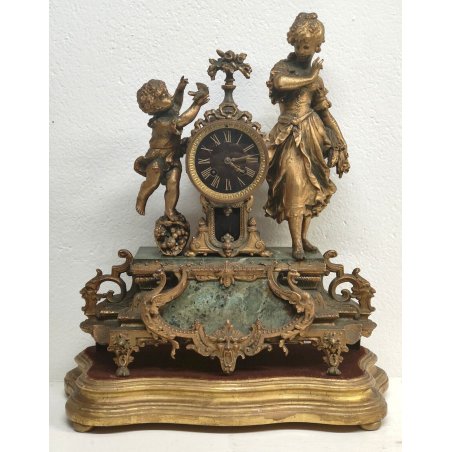 ANTICO OROLOGIO TAVOLO PENDOLO BRONZATO Parigina SCULTURA Napoleone III marmo