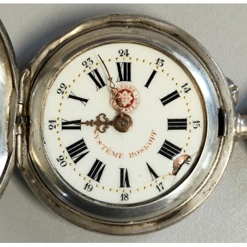 Lotto 3pz ANTICO OROLOGIO TASCA Roskopf ARGENTO 800 epoca 900 Old Pocket Watch