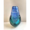 VASO VETRO MURANO FORMA FIORE RIGHE BICOLORE VERDE BLU GLASS DESIGN VINTAGE '80