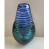 VASO VETRO MURANO FORMA FIORE RIGHE BICOLORE VERDE BLU GLASS DESIGN VINTAGE '80