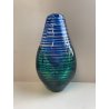 VASO VETRO MURANO FORMA FIORE RIGHE BICOLORE VERDE BLU GLASS DESIGN VINTAGE '80