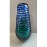 VASO VETRO MURANO FORMA FIORE RIGHE BICOLORE VERDE BLU GLASS DESIGN VINTAGE '80