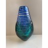 VASO VETRO MURANO FORMA FIORE RIGHE BICOLORE VERDE BLU GLASS DESIGN VINTAGE '80