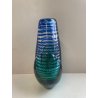 VASO VETRO MURANO FORMA FIORE RIGHE BICOLORE VERDE BLU GLASS DESIGN VINTAGE '80