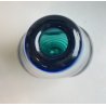 VASO VETRO MURANO FORMA FIORE RIGHE BICOLORE VERDE BLU GLASS DESIGN VINTAGE '80