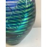 VASO VETRO MURANO FORMA FIORE RIGHE BICOLORE VERDE BLU GLASS DESIGN VINTAGE '80