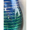 VASO VETRO MURANO FORMA FIORE RIGHE BICOLORE VERDE BLU GLASS DESIGN VINTAGE '80