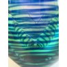 VASO VETRO MURANO FORMA FIORE RIGHE BICOLORE VERDE BLU GLASS DESIGN VINTAGE '80
