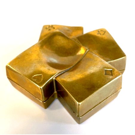 VINTAGE BRASS BOX BRONZO CARTE da GIOCO PLAYING CARDS CASE SVUOTATASCHE '50/'60