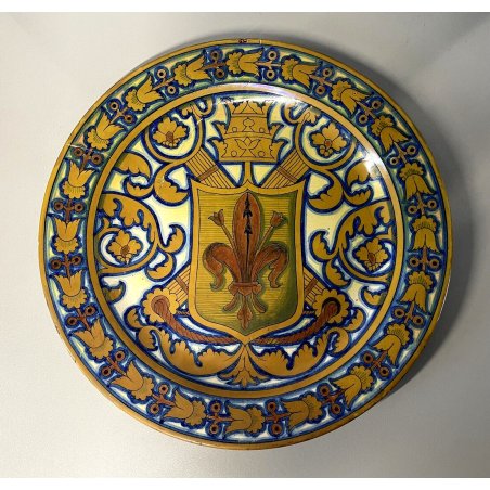 PIATTO PARATA CERAMICA Cantagalli TOSCANA DECORO LUSTRO GIGLIO FIORENTINO ø 32cm
