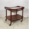CARRELLO BAR ROTELLE DESIGN ANNI 60 LEGNO VASSOIO TROLLEY BAR VINTAGE 2 RIPIANI