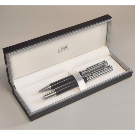 Niji PARURE PENNA Stilografica & Sfera CARBONIO set FOUNTAIN PEN + BALLPOINT PEN