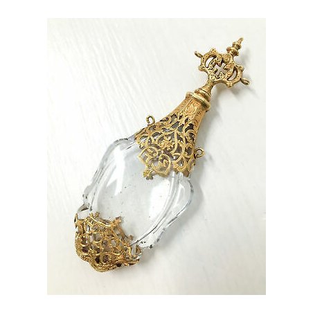 ANTICA FIALA PORTA PROFUMO ACQUA SANTA 1750 ORO CRISTALLO GOLD CRYSTAL OLD FLASK