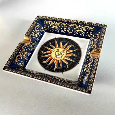 POSACENERE SIGARO PORTAOGGETTI CERAMICA DECORO SOLE RAGGIANTE FOGLIE VINTAGE '70